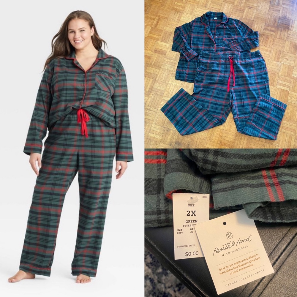 Women's Tartan Plaid 2pc Pajama Set Dark Green/Red - Hearth & Hand
